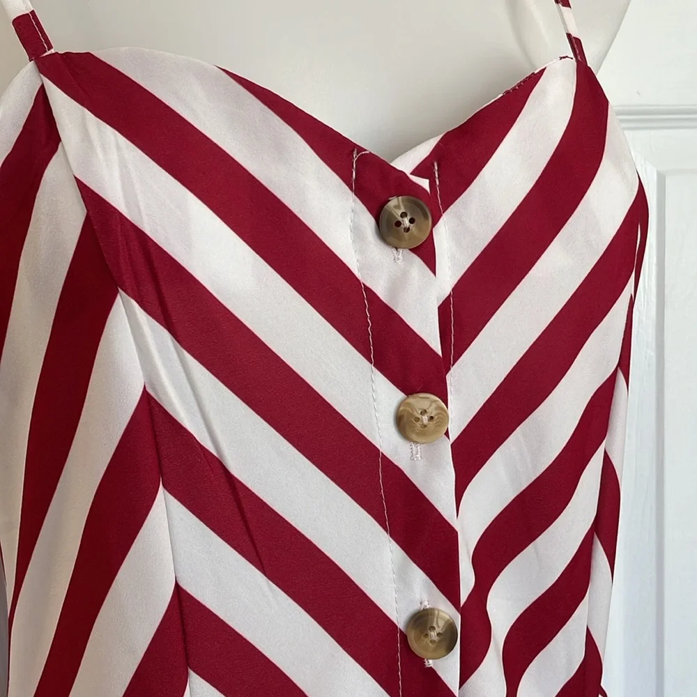ZARA ZAFUL RED & WHITE STRIPE SPAGHETTI STRAP LONGER DRESS SIZE MEDIUM or 6